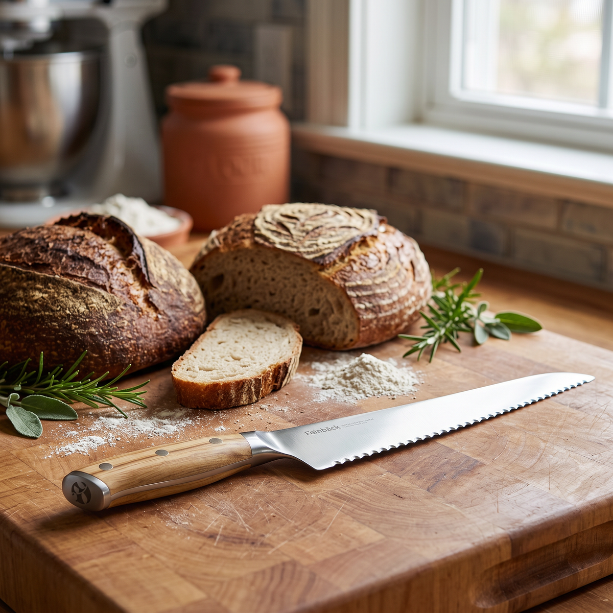 10" Serrated Sourdough Bread Knife, Olive Wood Handle