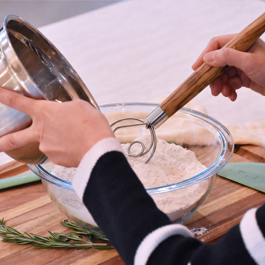 Danish Dough Whisk with Olive Wood Handle