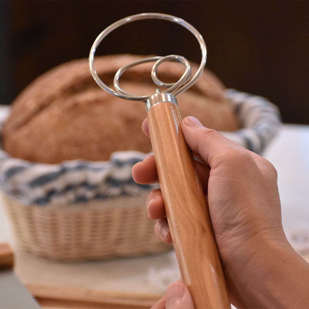 Olive Wood Danish Dough Whisk for Sourdough | Lifetime Warranty